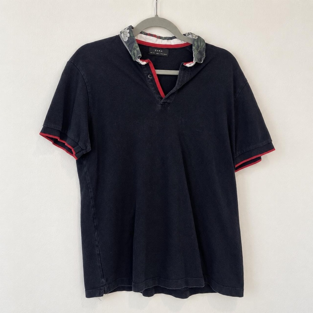 Zara Floral Collar Polo Shirt — Men's Large